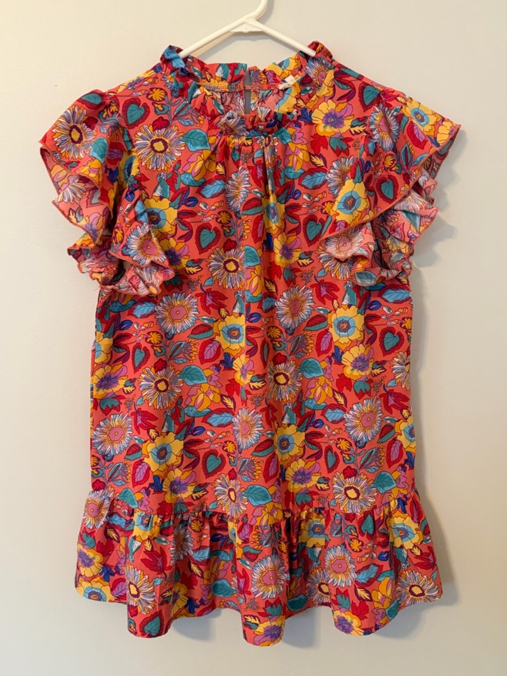 JODIFL Bright Red Floral Ruffle Sleeve Blouse